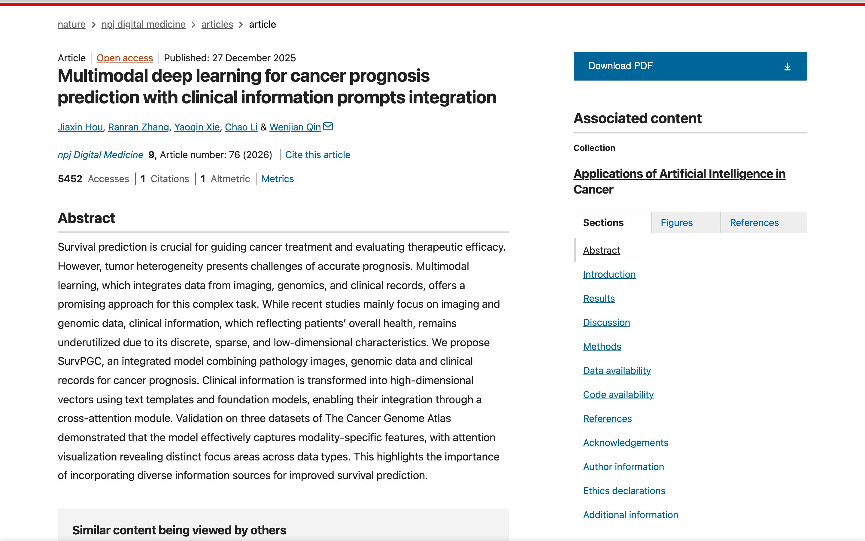 Nature Digital Medicine — CancerLLM research paper